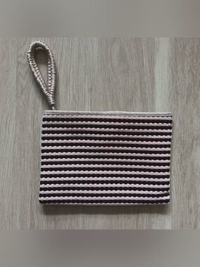 Mango Pink & Black Woven Stripe Wristlet Clutch